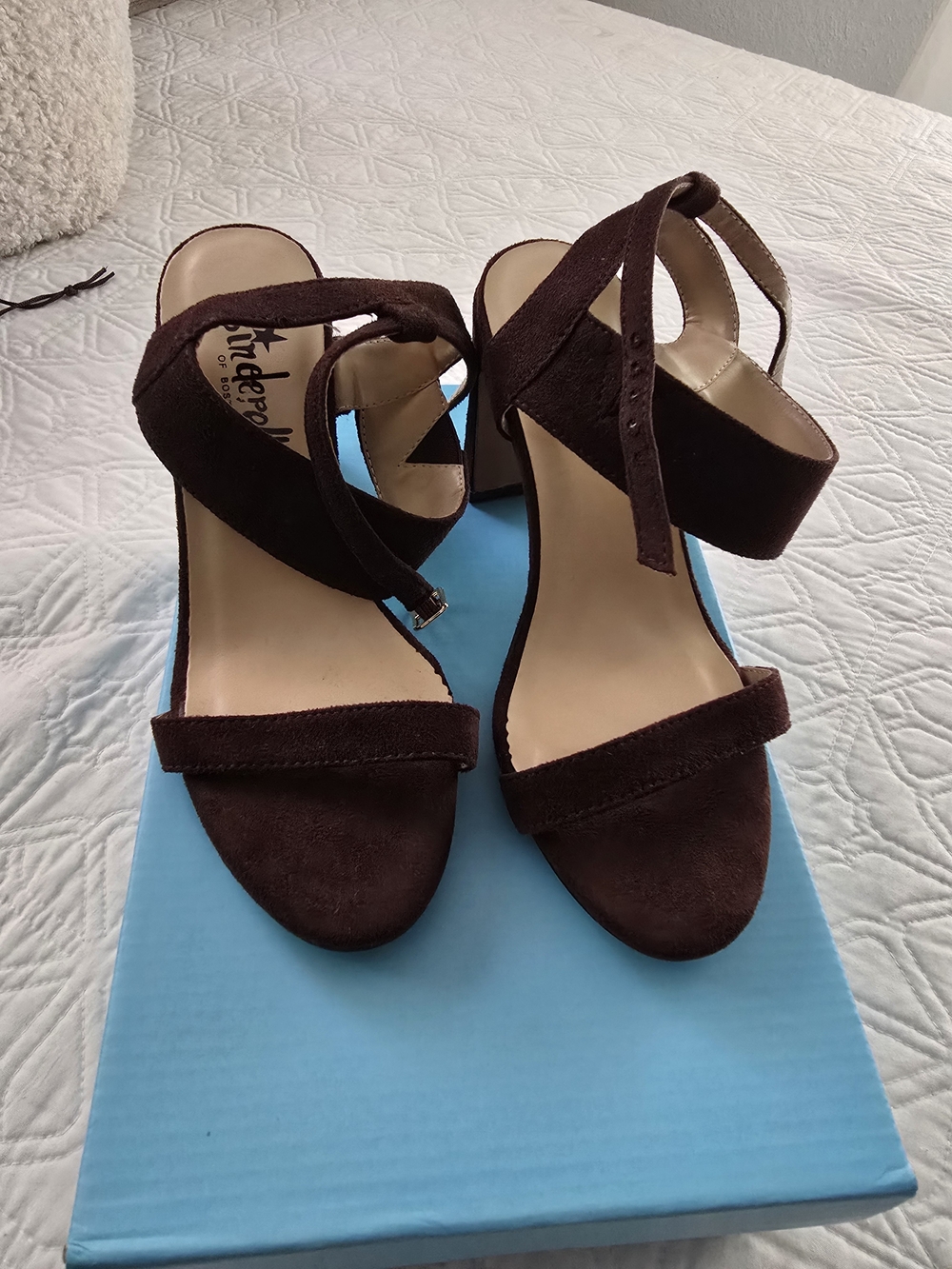 Women’s Dark Brown Suede Block Heel Sandals with Ankle Strap